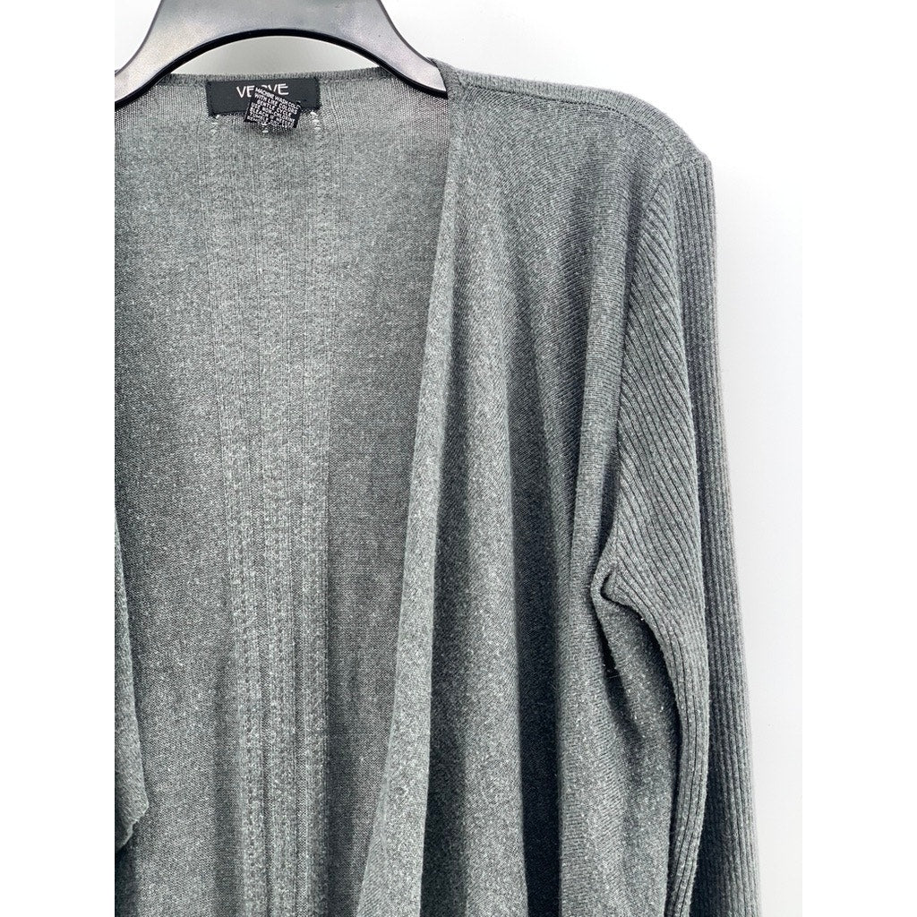 VERVE AMI Women's Gray Acrylic-Blend Open-Front Handkerchief Cardigan SZ L