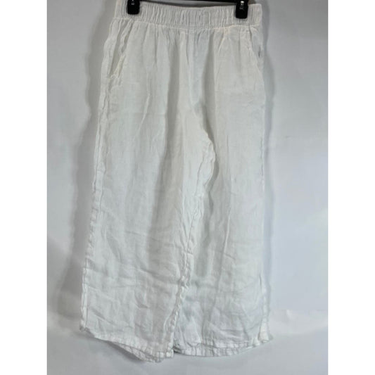 CYNTHIA ROWLEY Women's White Linen Cropped Wide Leg Pull-On Pants SZ M