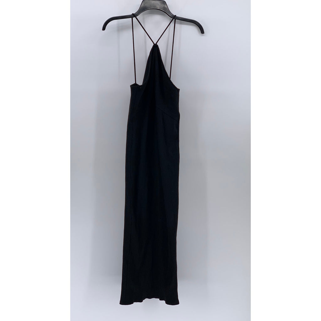 ZARA Women's Black Ribbed Halter Sleeveless Open-Back Maxi Bodycon Dress SZ M