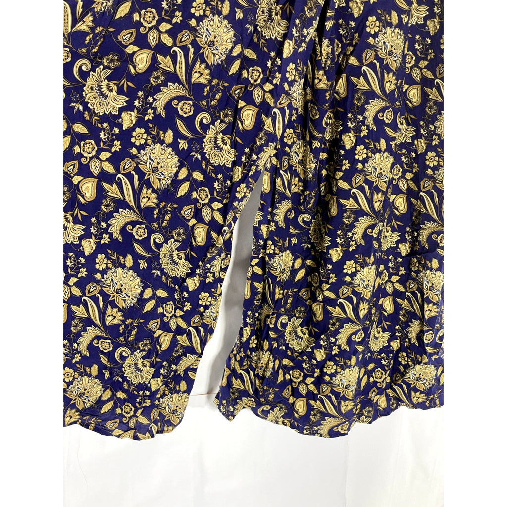 UNBRANDED Women's Navy/Beige Printed Smocked Waist Pull-On Wide-Leg Pant SZ S