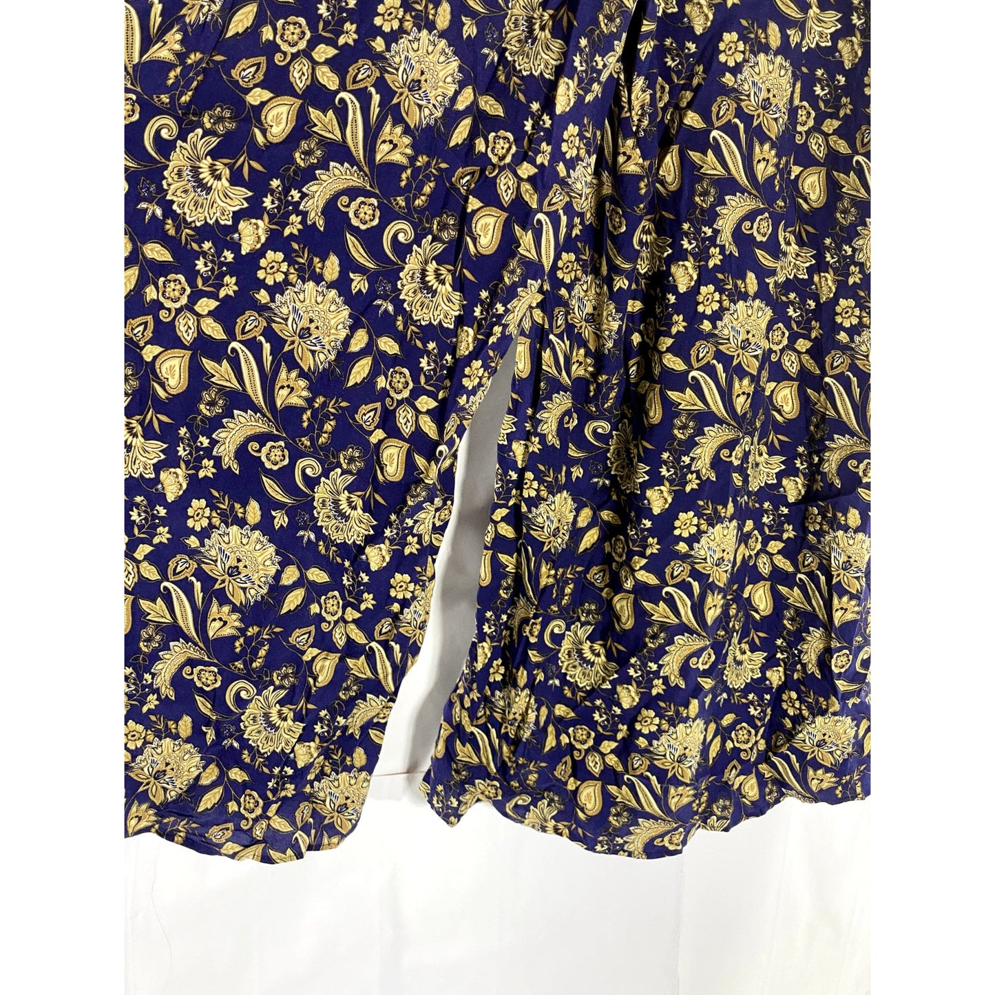UNBRANDED Women's Navy/Beige Printed Smocked Waist Pull-On Wide-Leg Pant SZ S