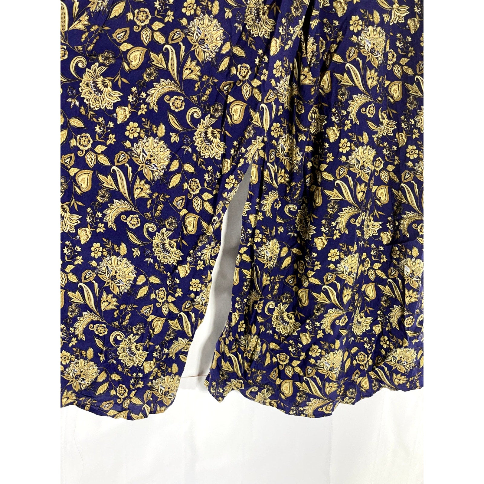 UNBRANDED Women's Navy/Beige Printed Smocked Waist Pull-On Wide-Leg Pant SZ S