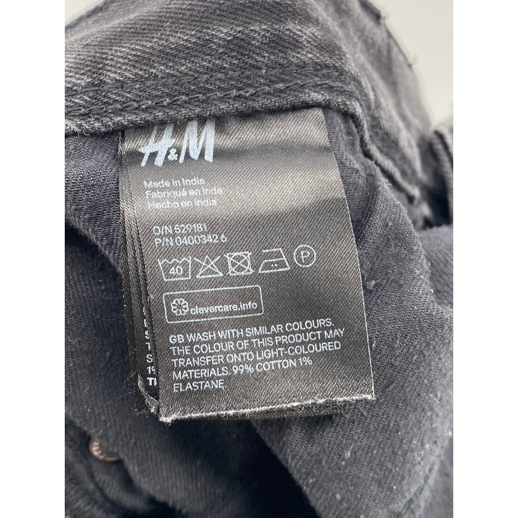 H&M Women’s Washed Black Button-Fly Distressed Slim & Denim Jeans SZ 32