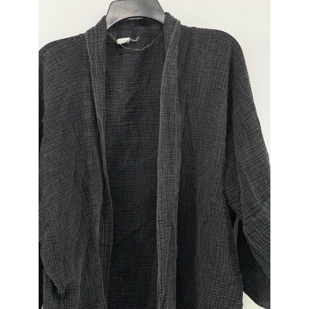 UNBRANDED Women's Black Textured Open-Front Long Sleeve Cardigan SZ M