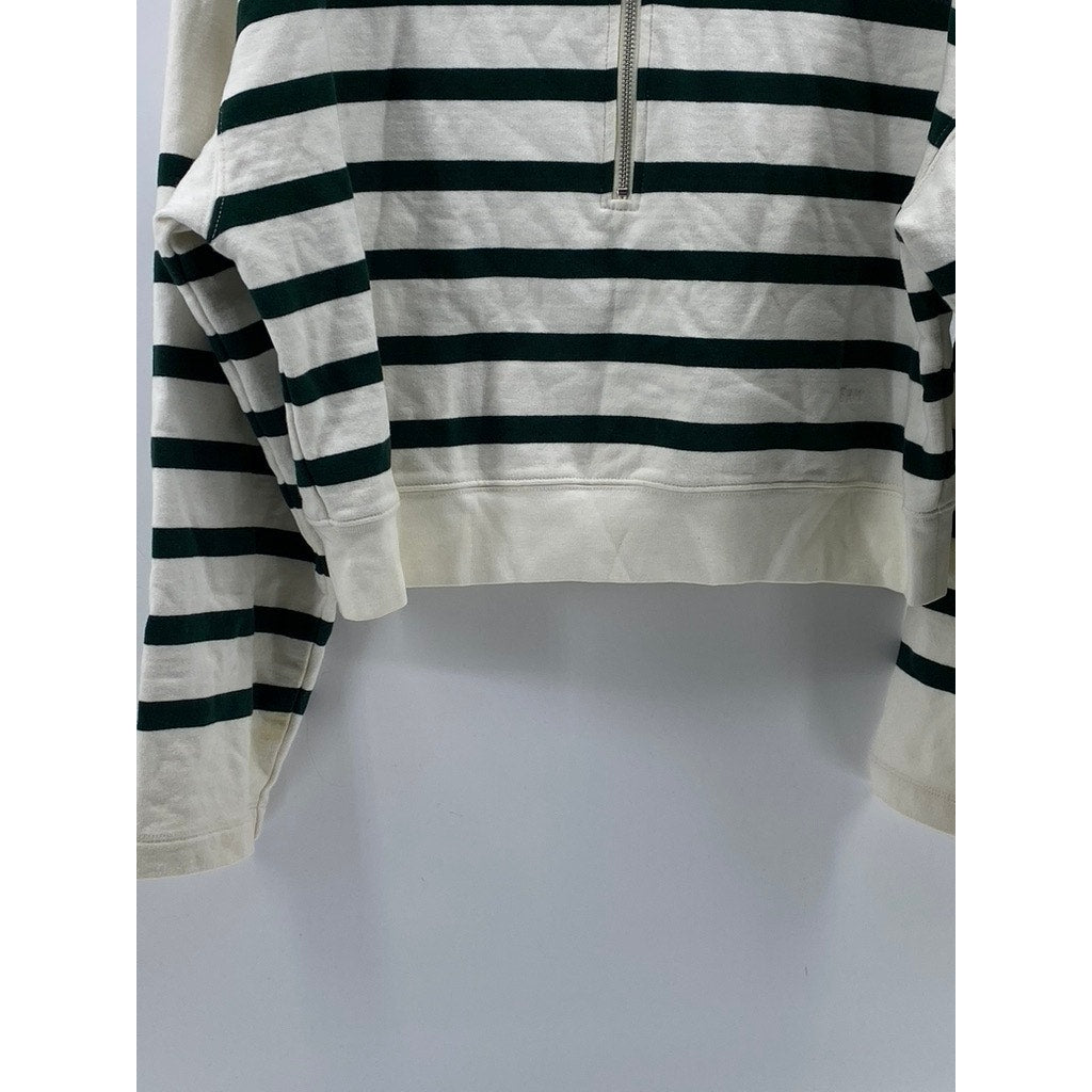FRAME Women's White-Black Striped Half-Zip Mock Collar Long Sleeve Sweater SZ L