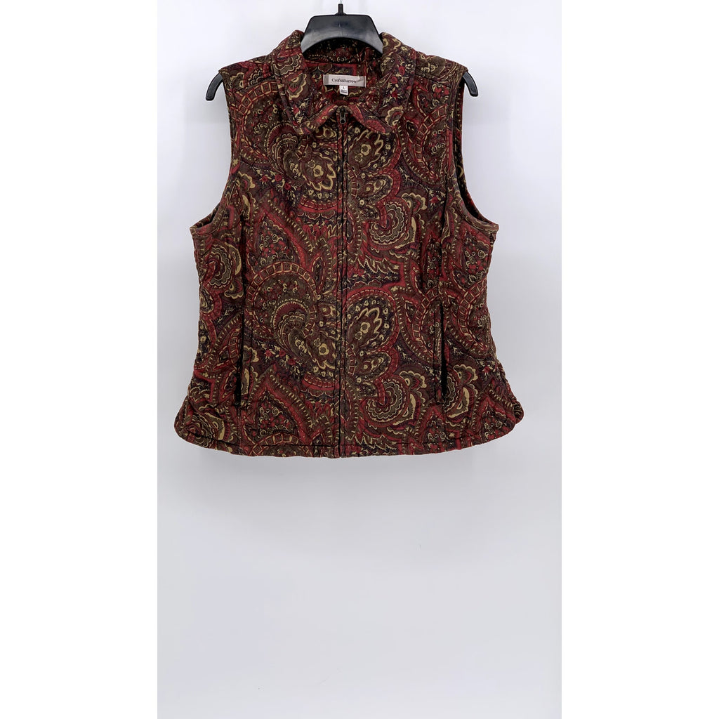 CROFT & BARROW Women’s Brown Paisley Print Quilted Zip-Up Vest SZ L