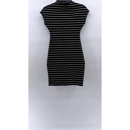 ZARA Women's Black-White Striped High-Neck Knit Short Sleeve Mini Dress SZ S