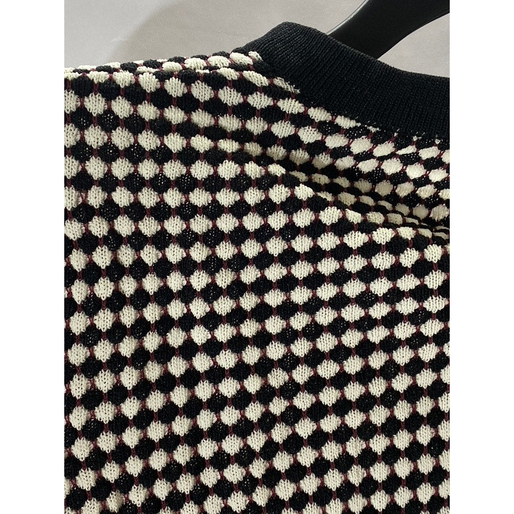 ZARA KNIT Women's Black-White Textured Button-Up Long Sleeve Cardigan SZ S