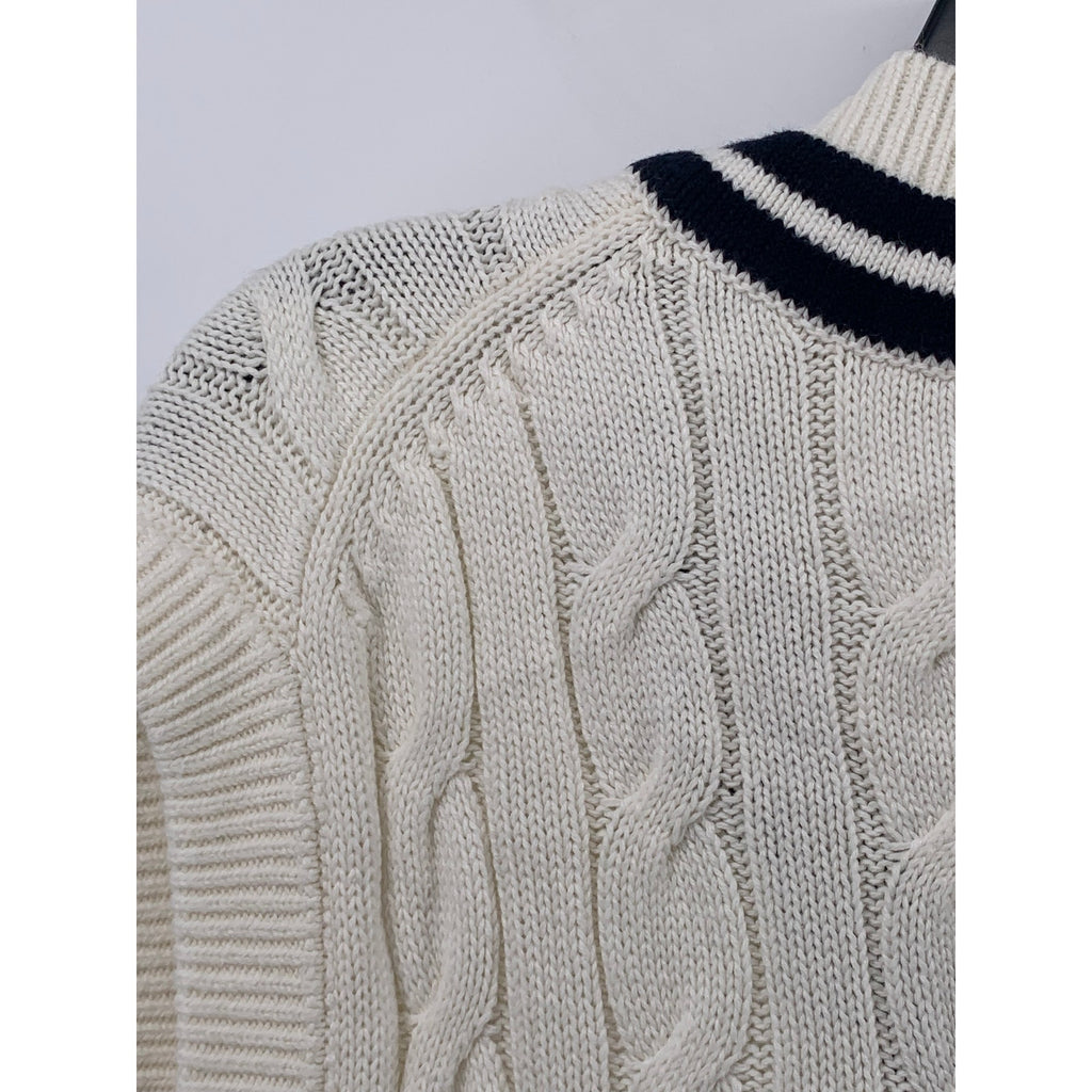 ABERCROMBIE & FITCH Men's Off-White Cable Knit V-Neck Oversized Sweater Vest SZM