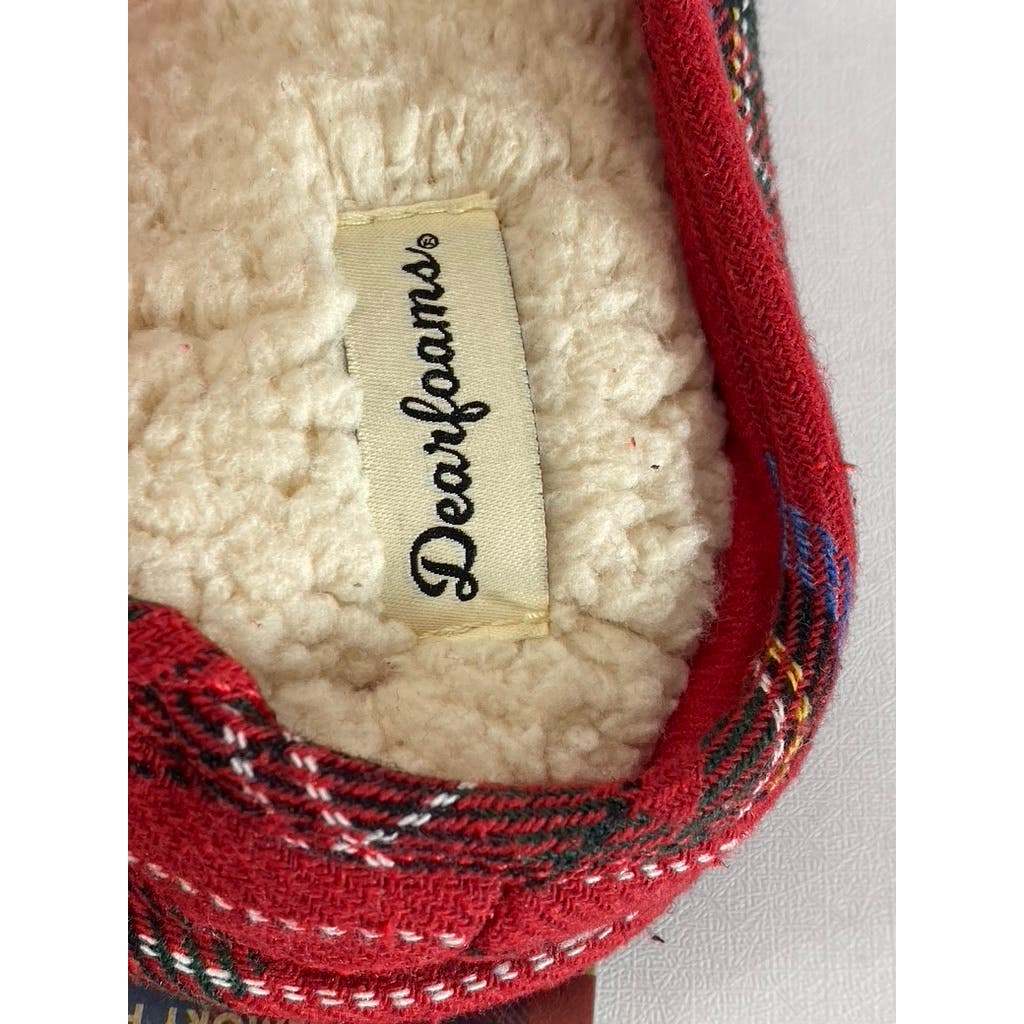 DEARFOAMS Women's Red Plaid Mama Bear Logo Clog Slippers SZ XL(11/12)
