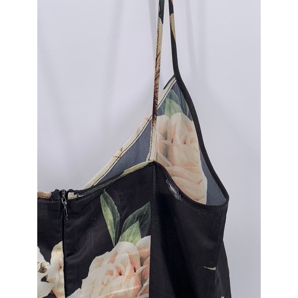TWO ARROWS Women's Black Floral Print Slip Midi Dress SZ XS