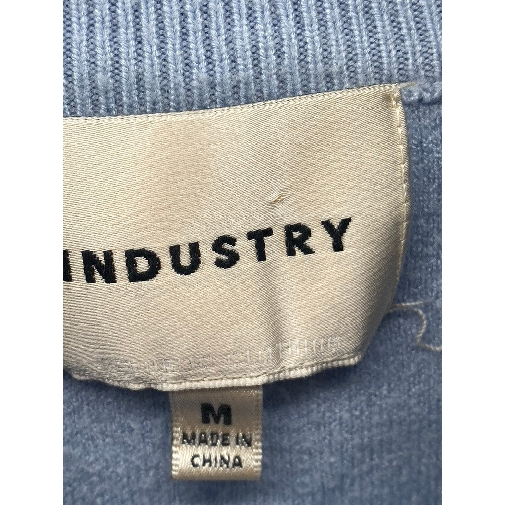 INDUSTRY Women's Vintage Blue Knit Mock-Neck Long Puff Sleeve Sweater SZ M