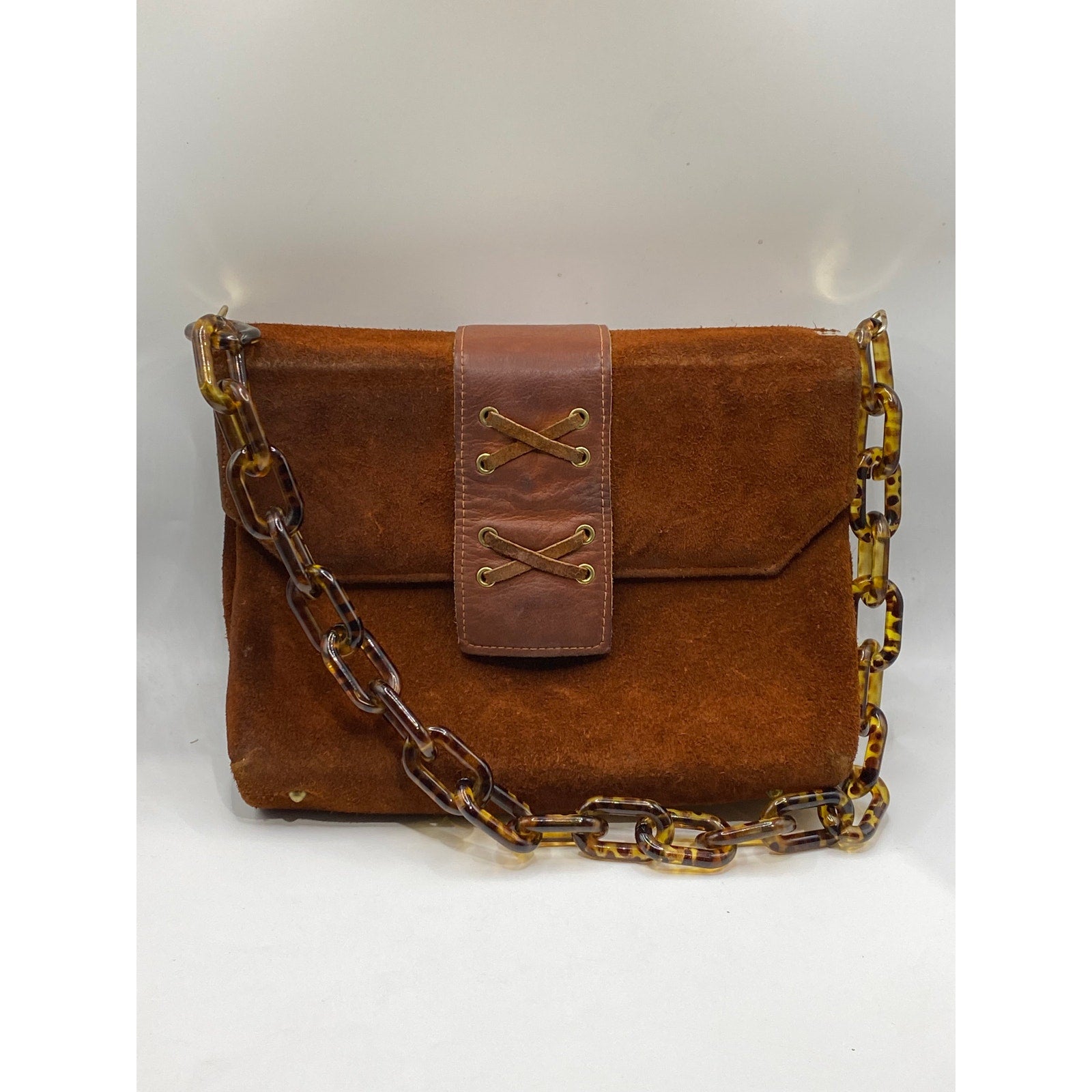 TOWN & COUNTRY SHOES Women's Vintage Brown SuedeLeather Tortoiseshell Clutch Bag