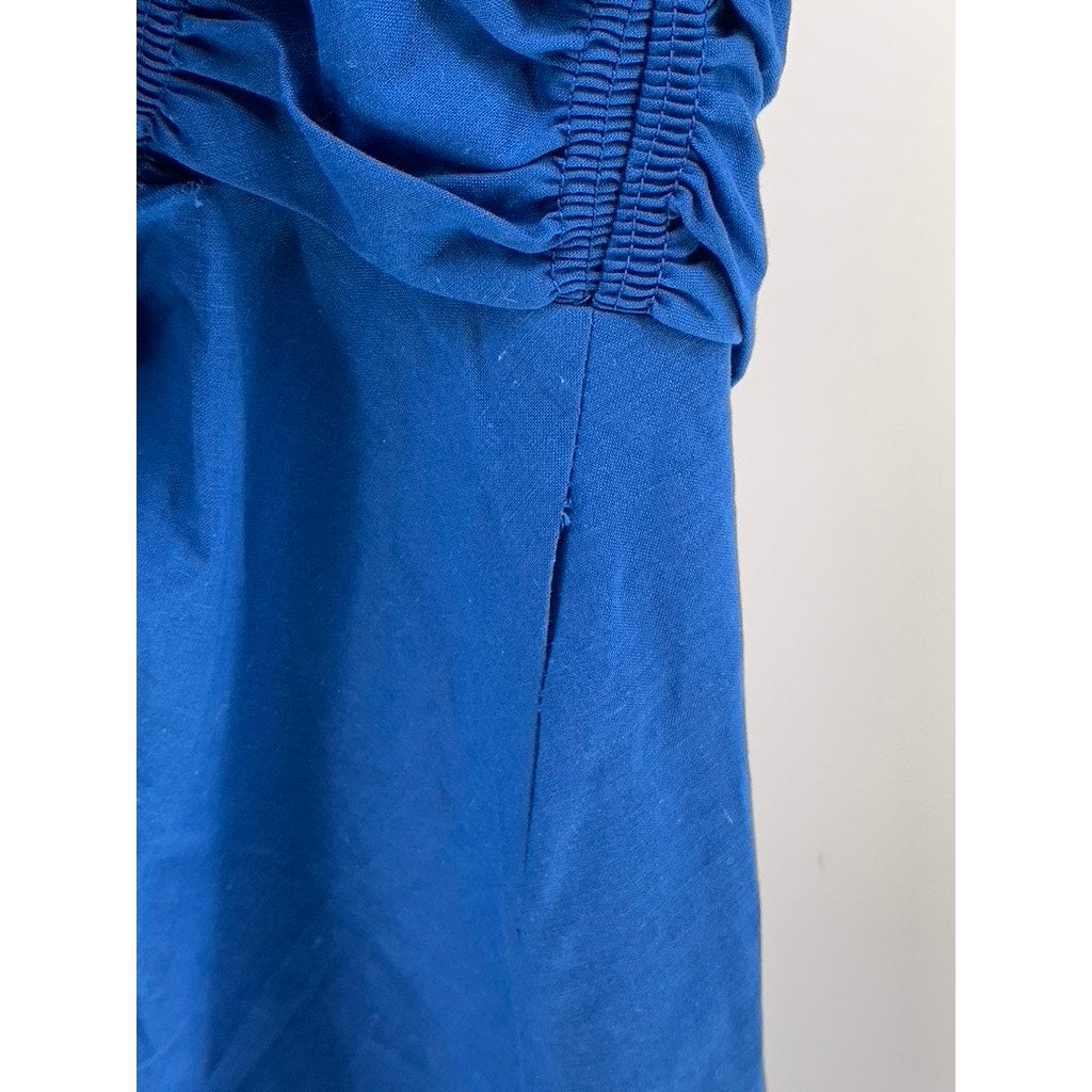 UNBRANDED Women's Vintage 80's Royal Blue Side-Button Long Puff Sleeve Dress SZM