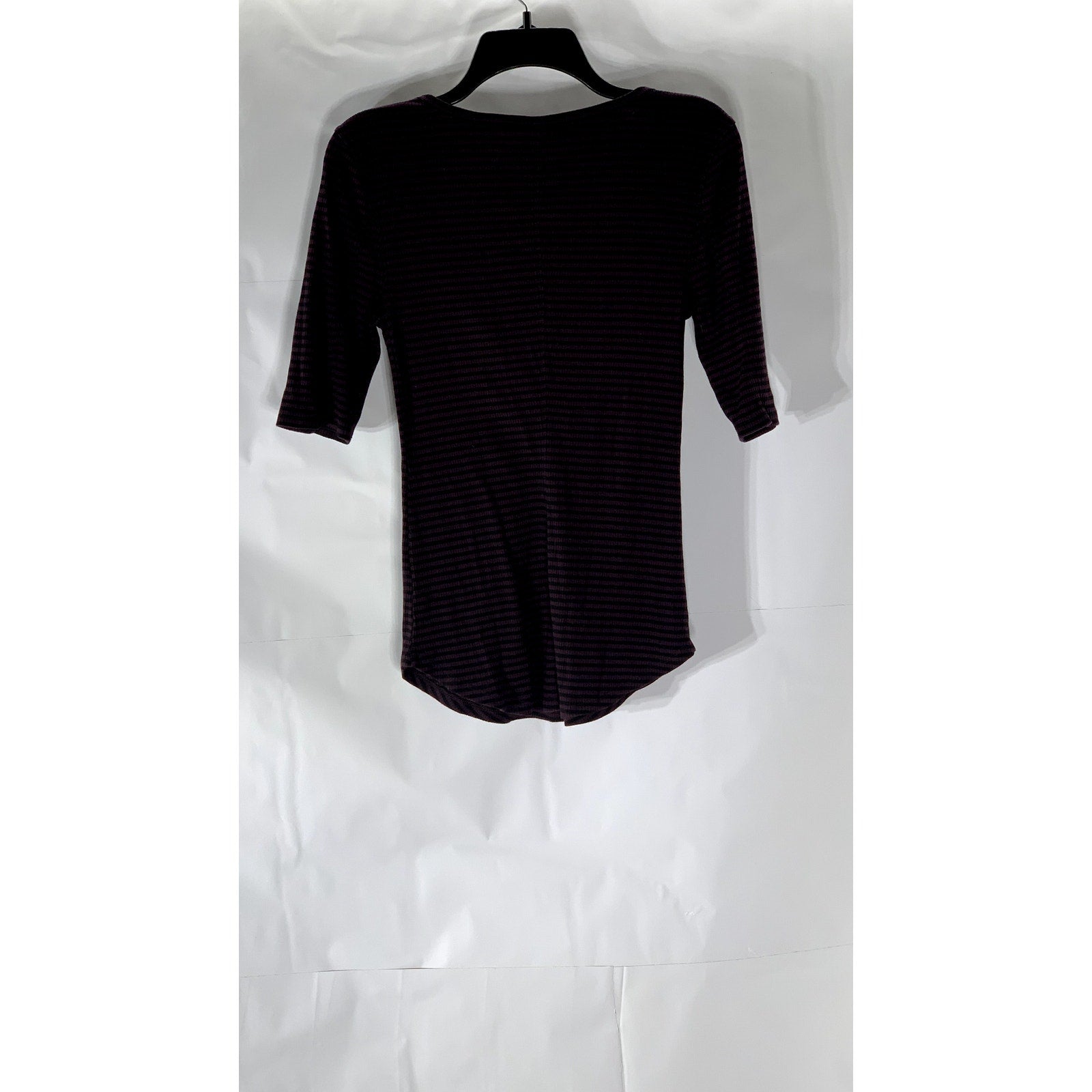 WE THE FREE Women’s Purple-Black Striped V-Neck Lace-Up 3/4 Sleeve Top SZ M