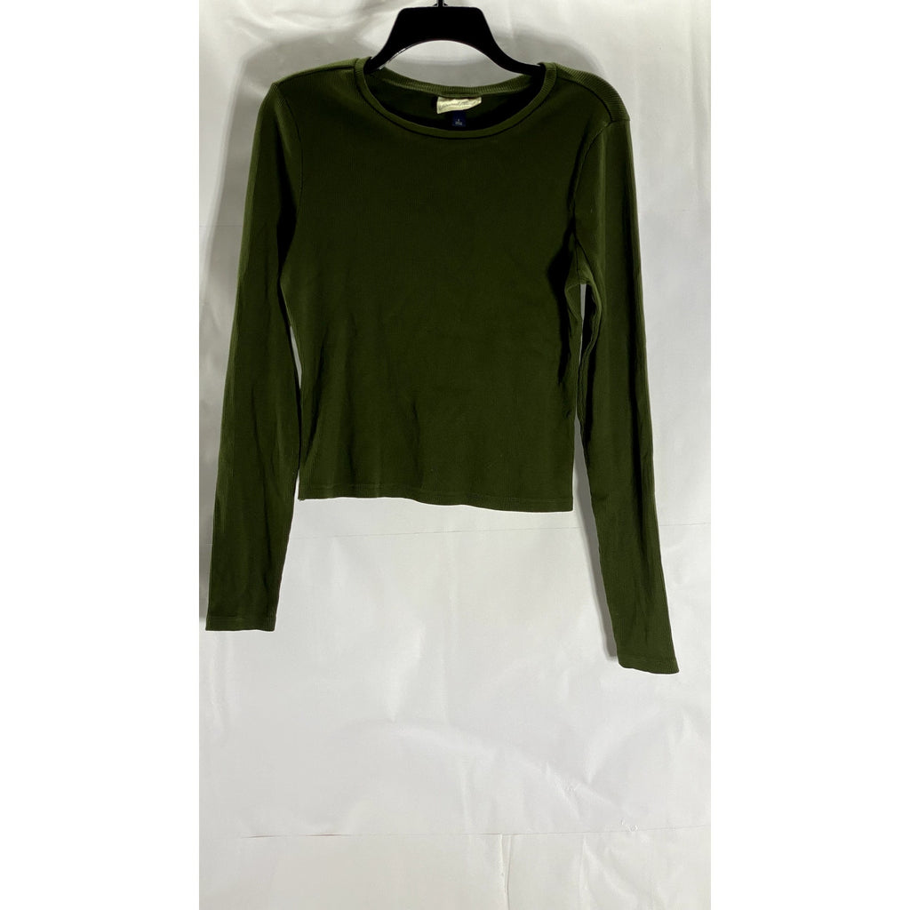 UNIVERSAL THREADS Women's Dark Green Ribbed Crewneck Long Sleeve Top SZ L