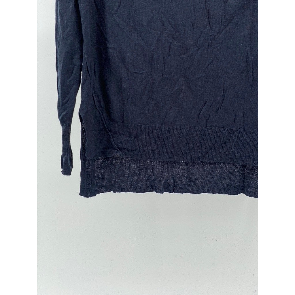 ZARA KNIT Women's Navy Blue Crewneck Long Sleeve Hi-Low Pullover Sweater SZ M