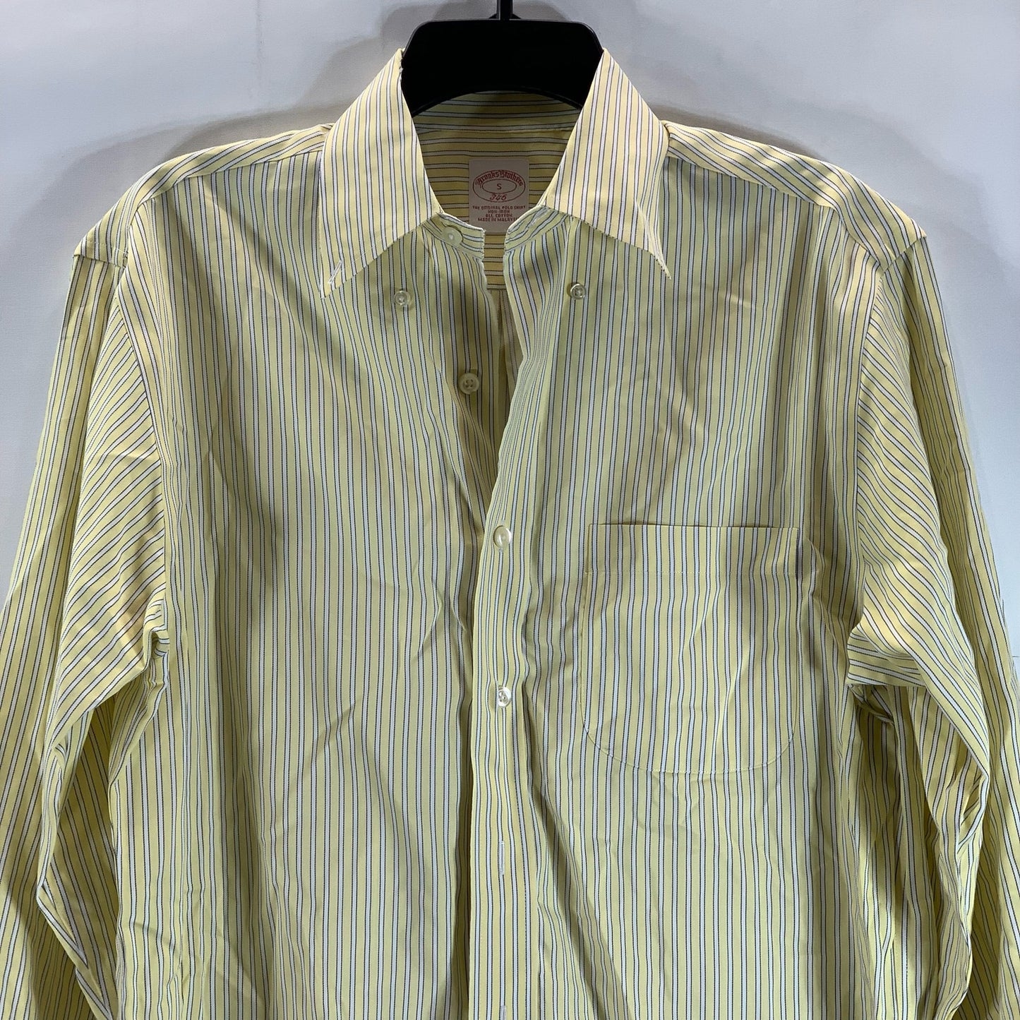 BROOKS BROTHERS 346 Men's Yellow Striped No-Iron Original Button-Up Shirt SZ S