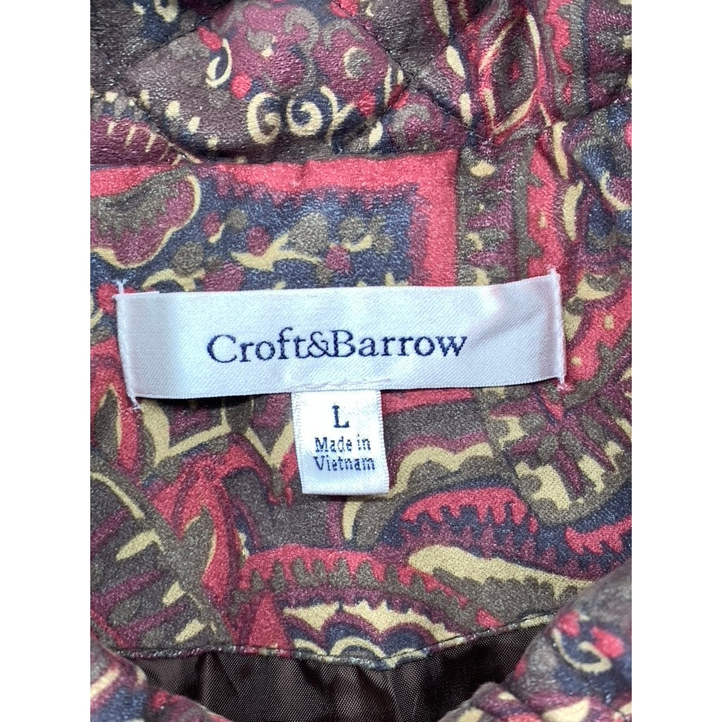 CROFT & BARROW Women’s Brown Paisley Print Quilted Zip-Up Vest SZ L
