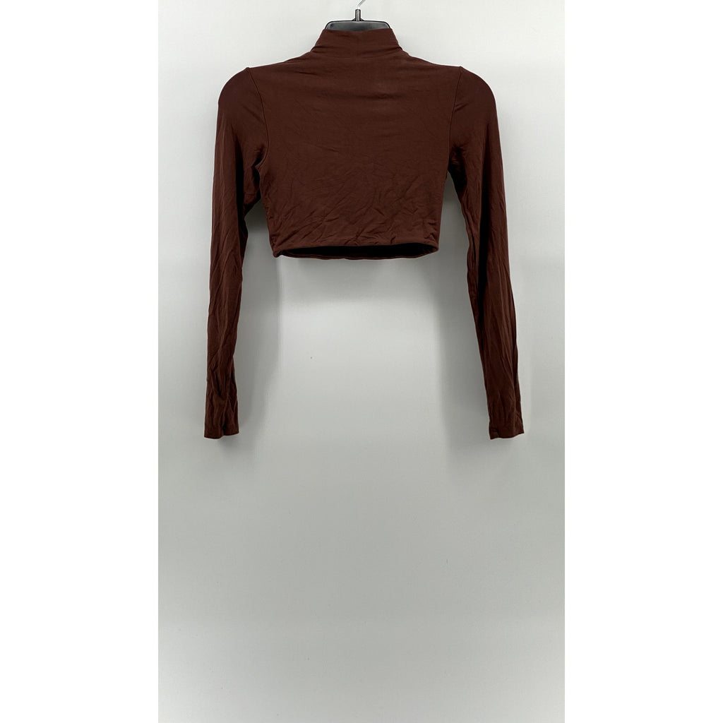 KLASSY NETWORK Women's Brown Seamless Long Sleeve Turtleneck Cropped Top SZ XS
