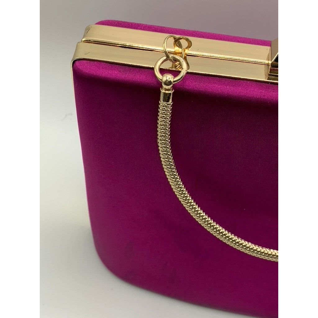 UNBRANDED Women's Purple Satin Boxy Snap Button Removable Strap Clutch Bag