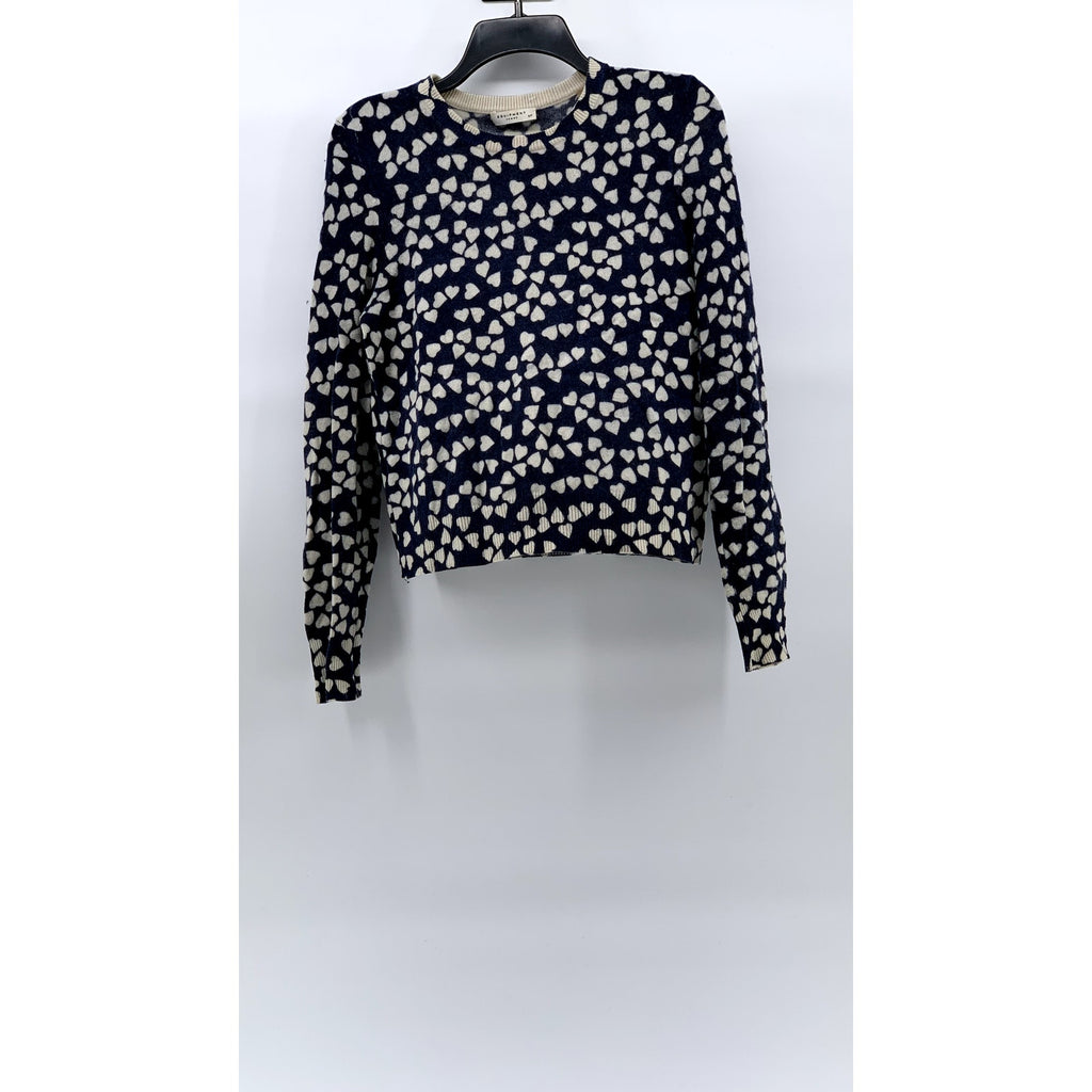 EQUIPMENT FEMME Women’s Navy-White Cashmere Heart Print Crewneck Sweater SZ S