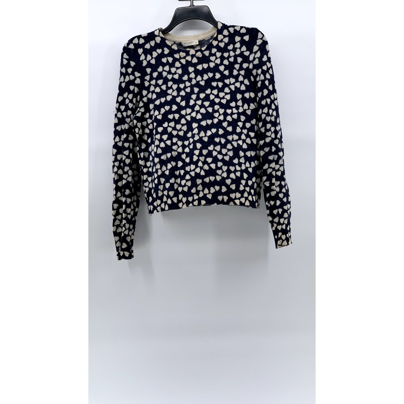 EQUIPMENT FEMME Women’s Navy-White Cashmere Heart Print Crewneck Sweater SZ S