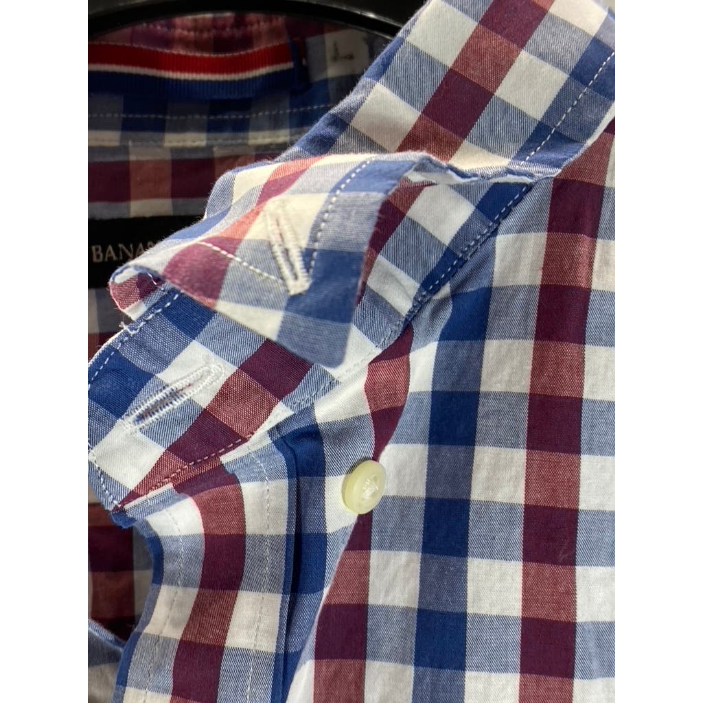 BANANA REPUBLIC Men's Blue/Red/White Checkered Button-Up Short Sleeve Shirt SZ M