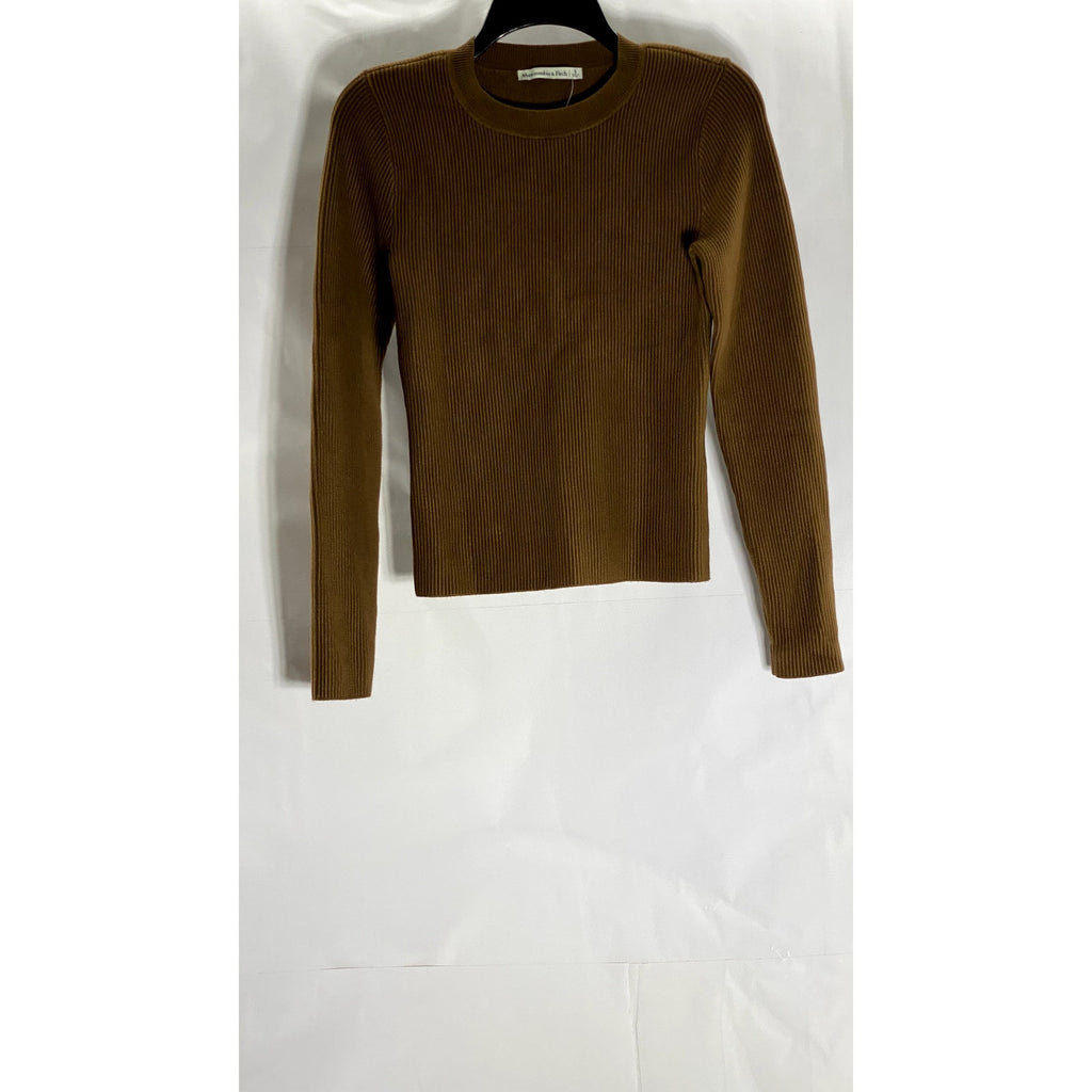 ABERCROMBIE & FITCH Women's Dark Brown Ribbed Crewneck Long Sleeve Top SZ S