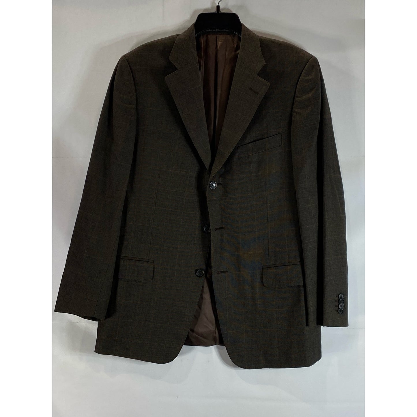 ERMENEGILDO ZEGNA Men's Brown Windowpane Vintage Three-Button Suit Jacket SZ 52R