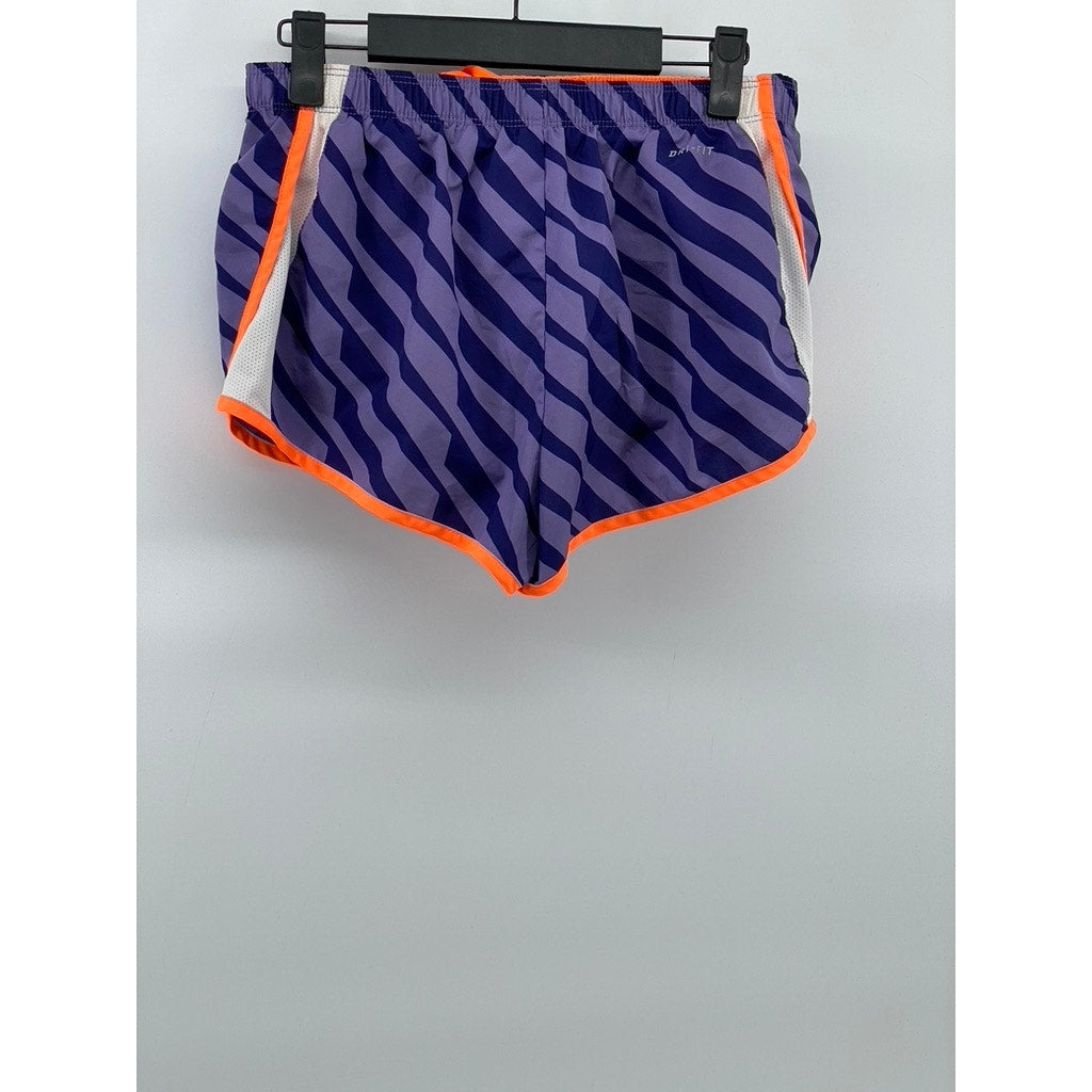 NIKE Women's Purple-Orange Striped Drawstring Dri-Fit Running Shorts SZ S