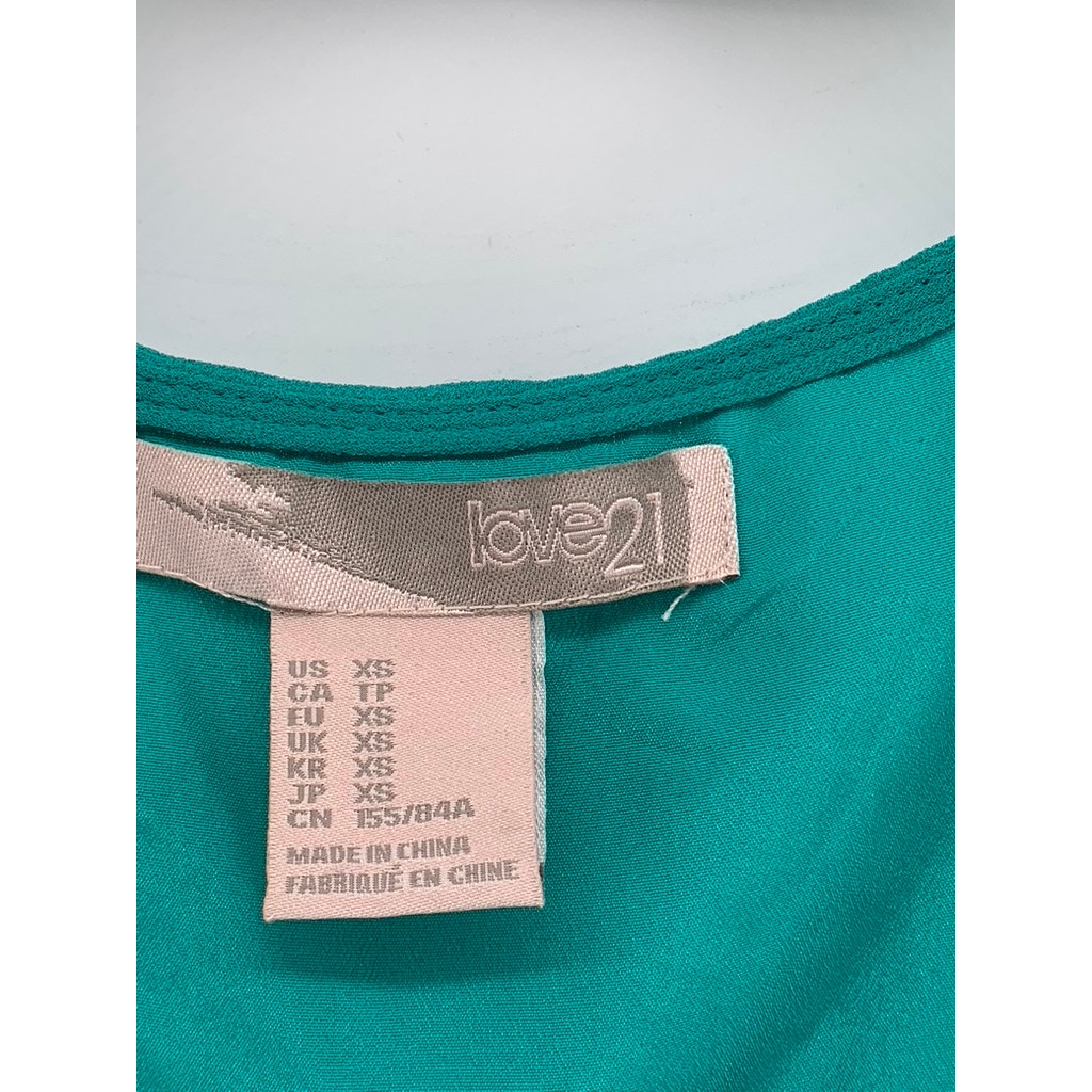 LOVE 21 Green Scoop-Neck Sleeveless Belted HI-Low Dress SZ XS