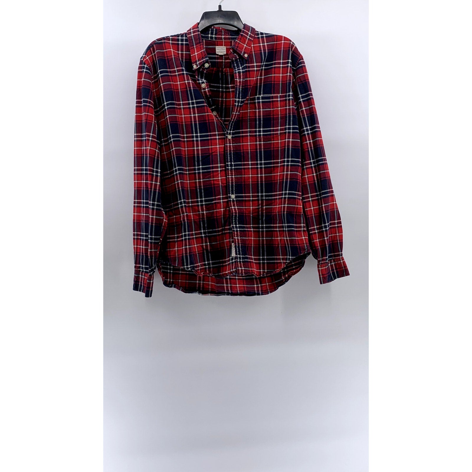 J.CREW Men's Red-Blue Plaid Vintage Oxford Button-Up Long Sleeve Shirt SZ L