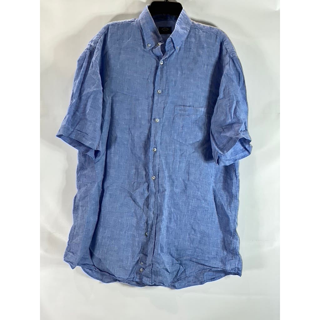 PAUL & SHARK YACHTING Men's Tall Blue Linen Button-Up Short Sleeve Shirt SZ 1XT