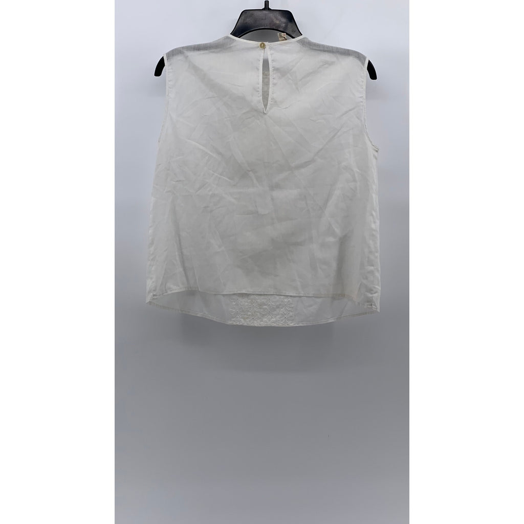 UNBRANDED Women's White Eyelet Embroidered Floral Stripe Sleeveless Top SZ M