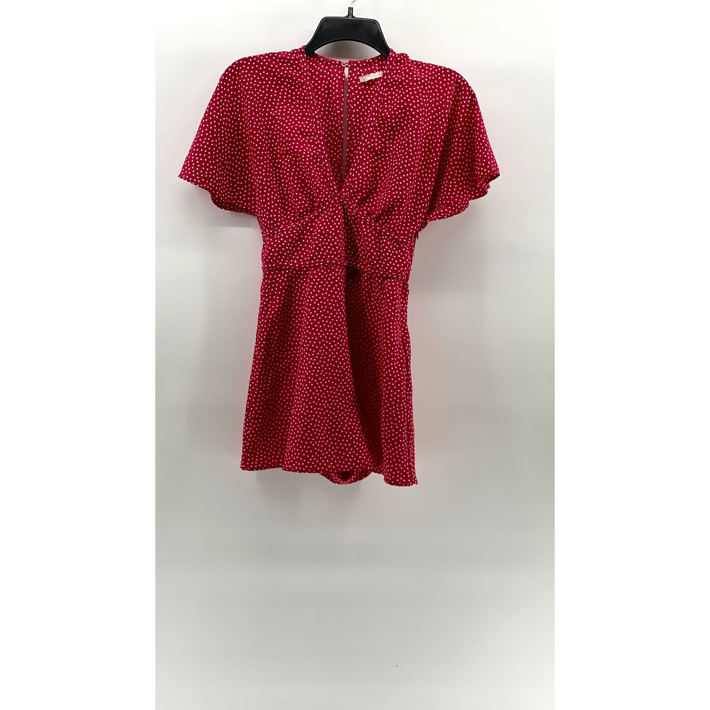 ZARA TRAFALUC Women's Pink-White Polka Dot V-Neck Flare Short Sleeve Romper SZXS