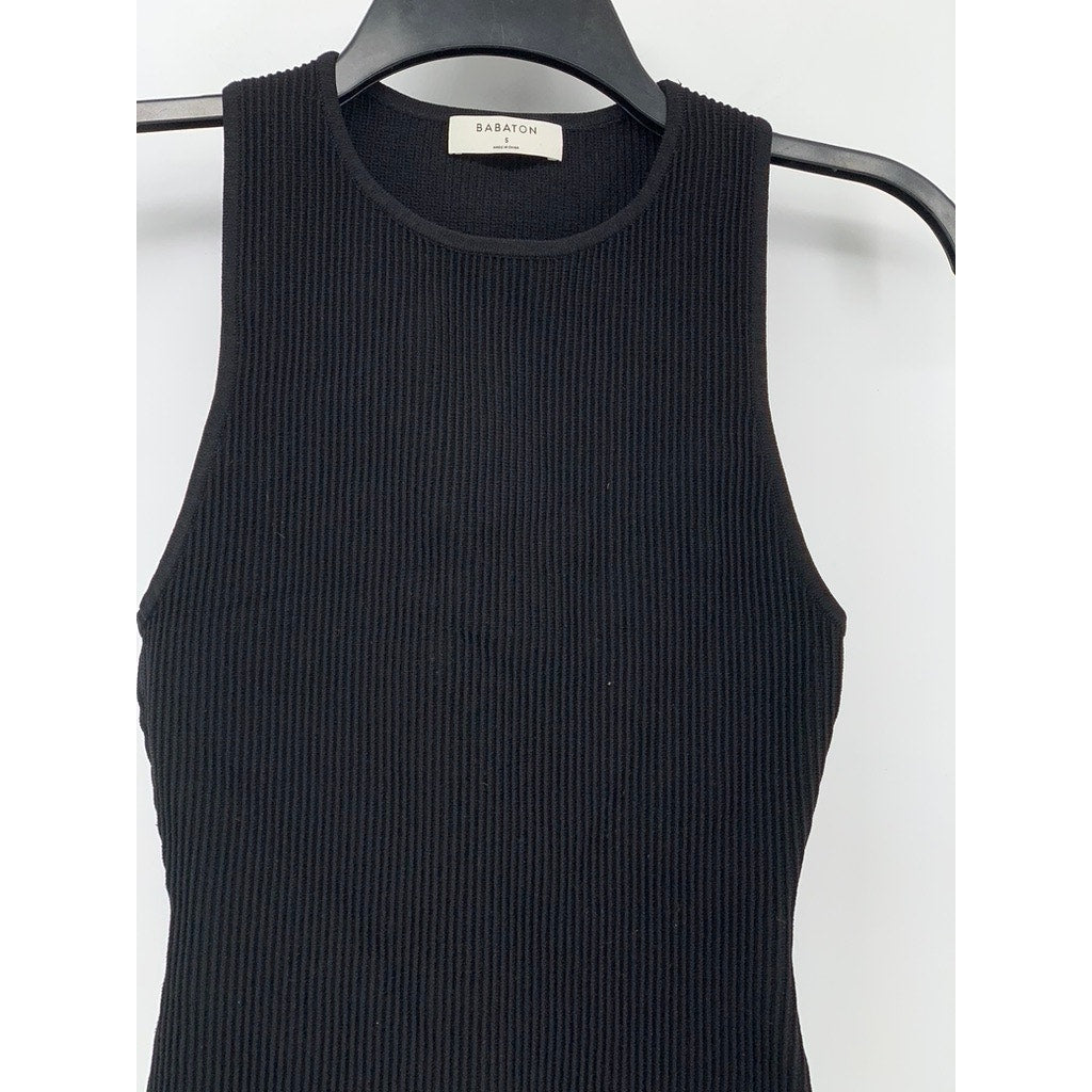 BABATON Women's Black Ribbed Sleeveless Halter Top SZ S