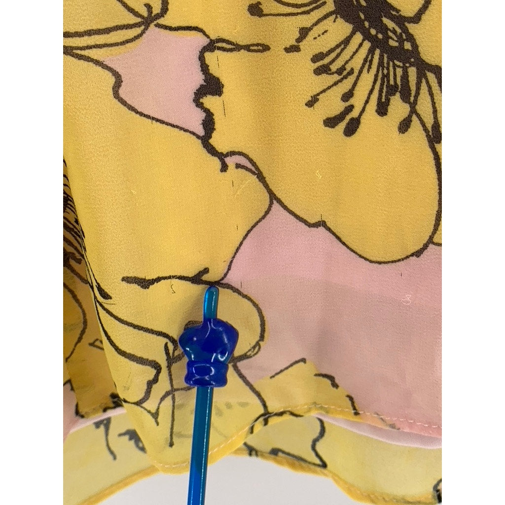 TAYLOR Women's Yellow-Pink Floral Sleeveless Chiffon Shift Mini Dress SZ 2