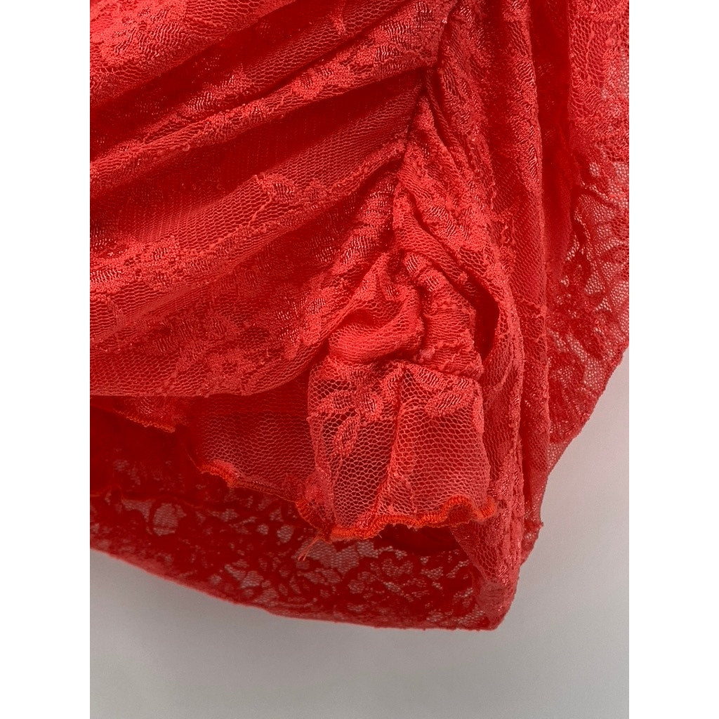 FASHION NOVA Women’s Red Lace Side-Ruched Bodycon Mini Skirt SZ XL