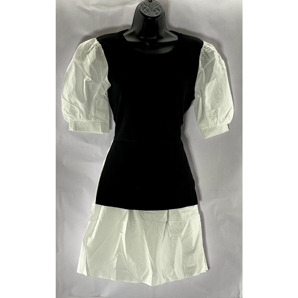 ENGLISH FACTORY Women's Black/White Short Puff Sleeve Poplin Mini Dress SZ L