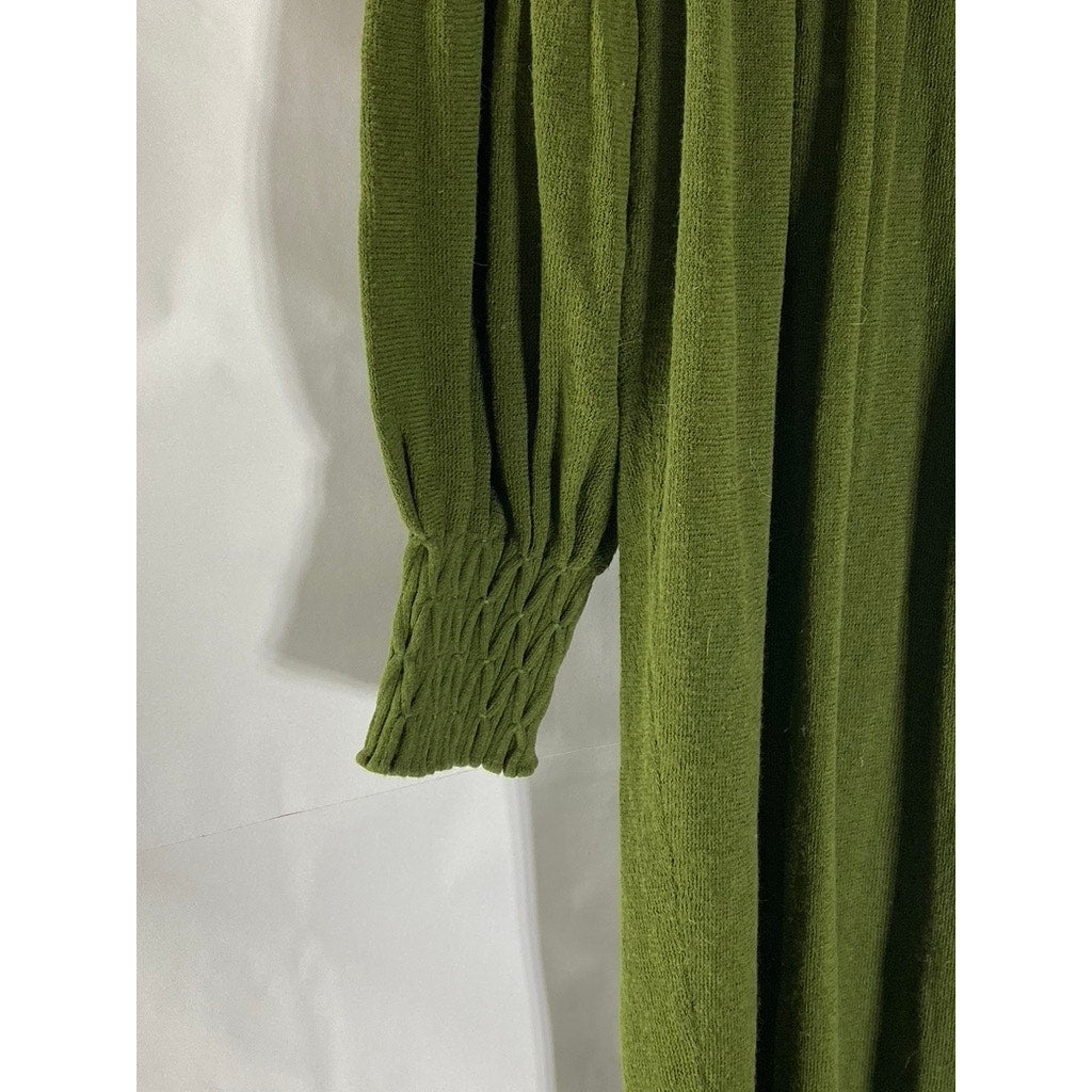 DIANE VON FURSTENBERG Women's Dark Green Split-Collar Long Sleeve Midi Dress SZM