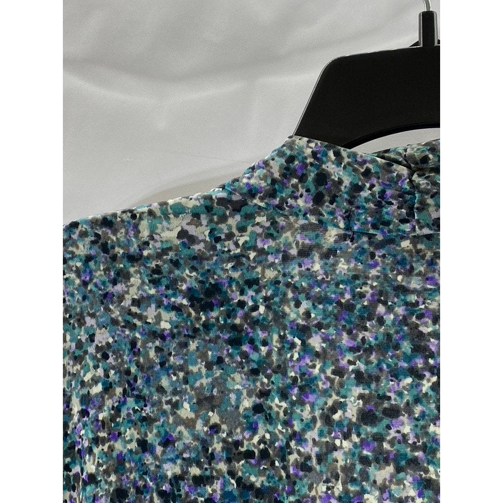 LIZ CLAIBORNE Women's Blue Floral V-Neck Twist-Front 3/4 Sleeve Top SZ S