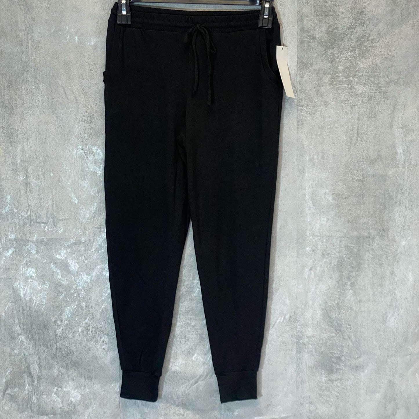 NY COLLECTION Women's Petite Black Kangaroo Pocket Long Sleeve Jogger Set SZ P/M