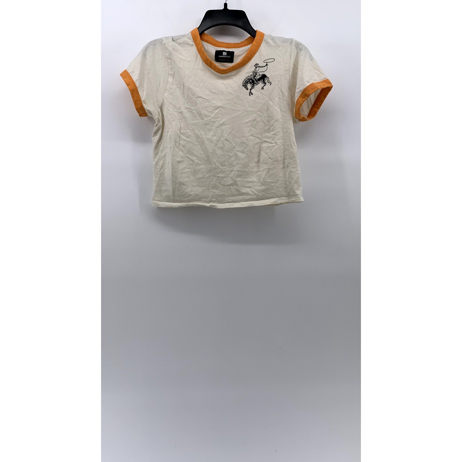 STANDARD ISSUE Women's Cream-Orange Crewneck Cowboy Graphic Short Sleeve Top SZM