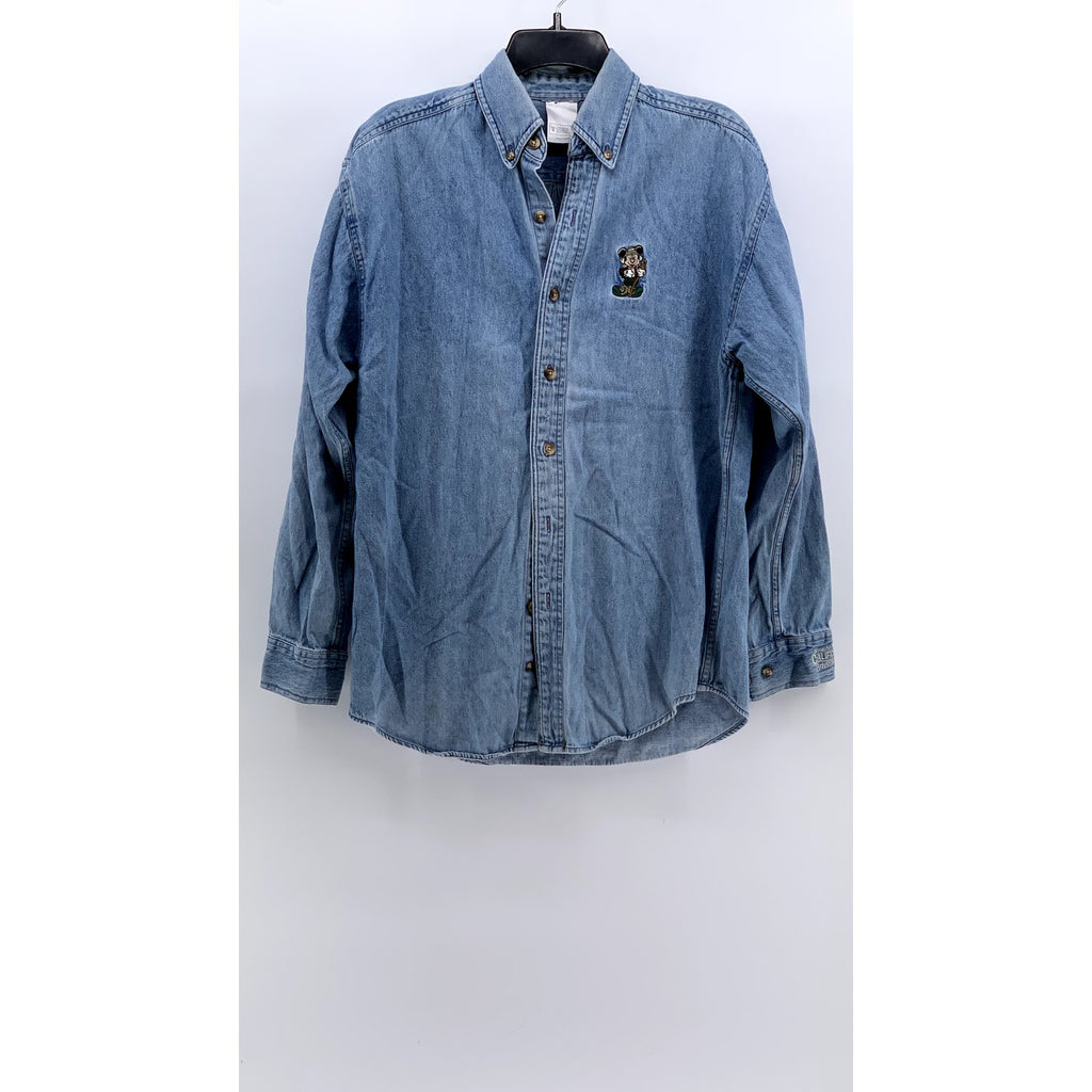 DISNEY Men's Blue Denim Embroidered Mickey Mouse Button-Up Shirt SZ S