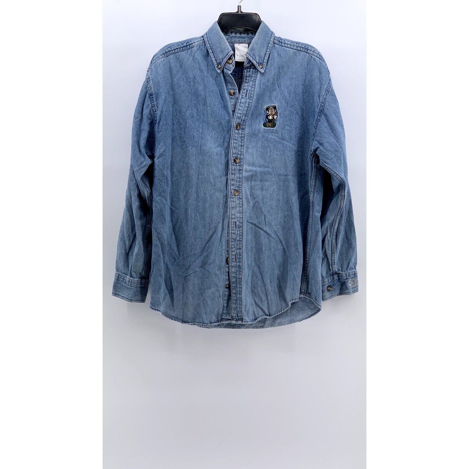 DISNEY Men's Blue Denim Embroidered Mickey Mouse Button-Up Shirt SZ S