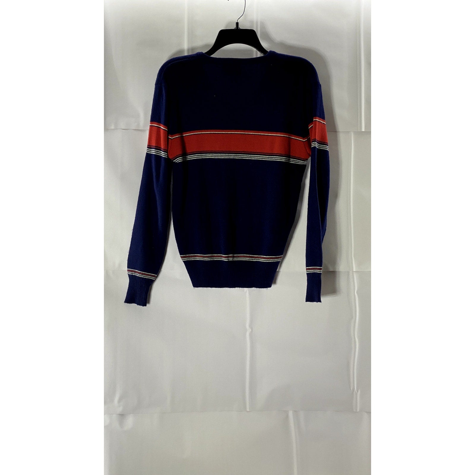 PURITAN Men's Blue/Red Striped V-Neck Regular-Fit Pullover Sweater SZ S