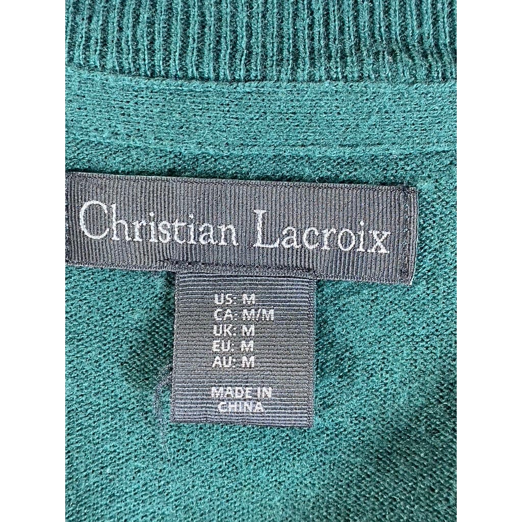 CHRISTIAN LACROIX Men's Green Crewneck Pima-Blend Pullover Sweater SZ M