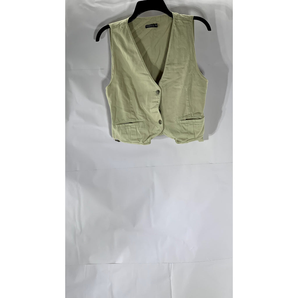 NASTY GAL COLLECTION Women’s Tan Denim 3-Button Adjustable Back Vest SZ 4