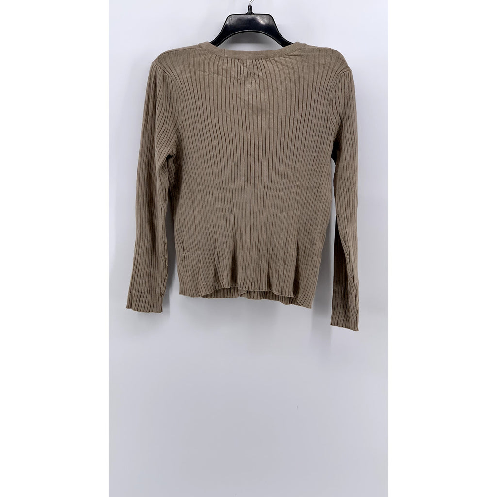CALLIGRAPHIE Women's Tan Ribbed V-Neck Button-Up Cardigan SZ S